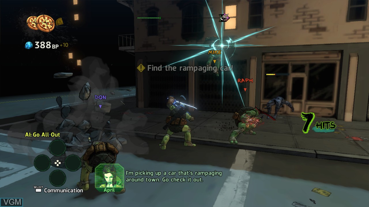 In-game screen of the game Teenage Mutant Ninja Turtles - Mutants in Manhattan on Sony Playstation 3
