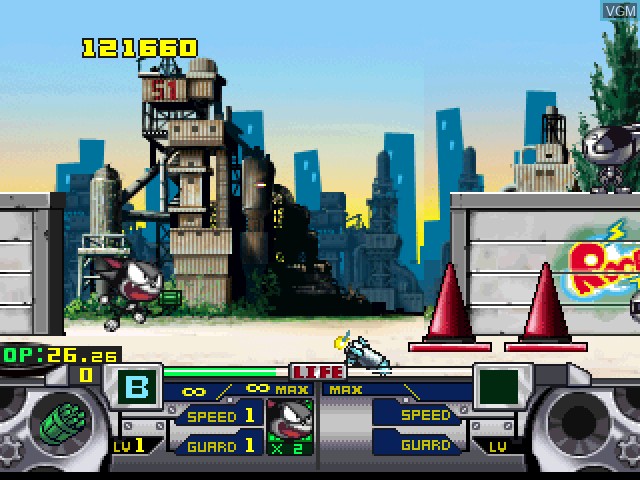 In-game screen of the game Kaettekita Cyborg Kuro-Chan on Sony Playstation