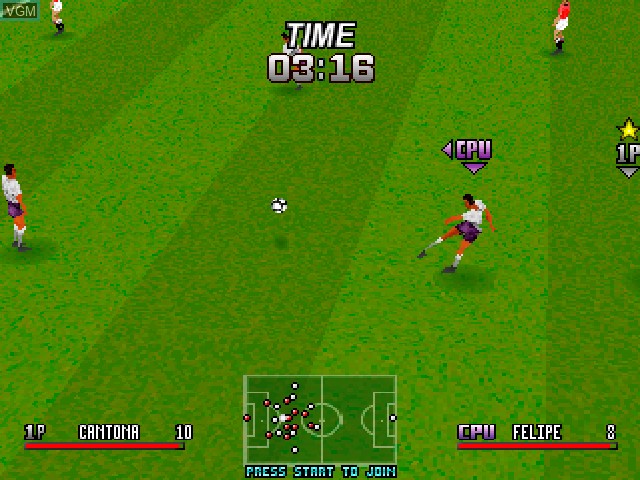 In-game screen of the game Adidas Power Soccer International '97 on Sony Playstation