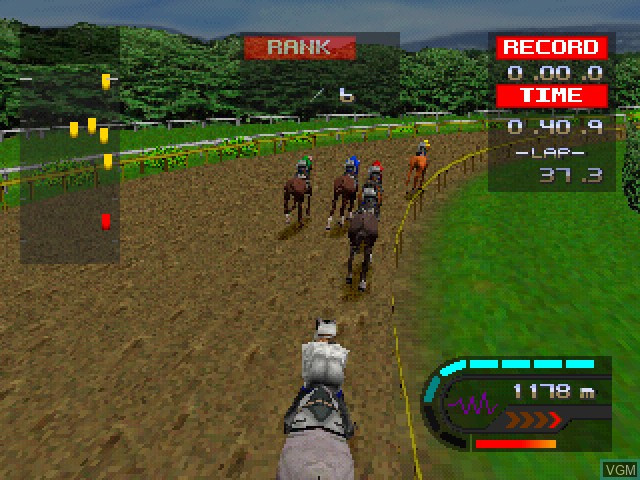 In-game screen of the game Derby Jockey 2001 on Sony Playstation