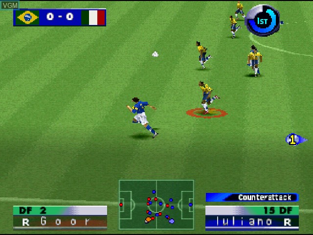 In-game screen of the game International Superstar Soccer on Sony Playstation
