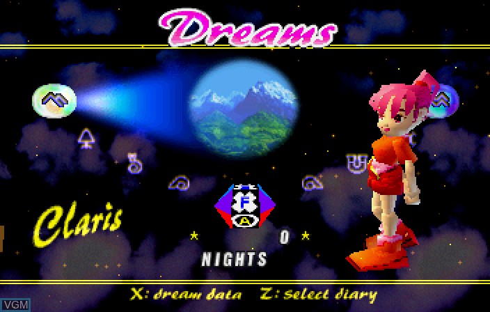 Menu screen of the game NiGHTS into Dreams... on Sega Saturn