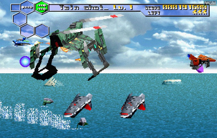 In-game screen of the game Thunder Force V on Sega Saturn