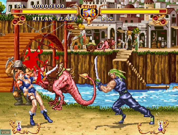 In-game screen of the game Golden Axe - The Duel on Sega Saturn