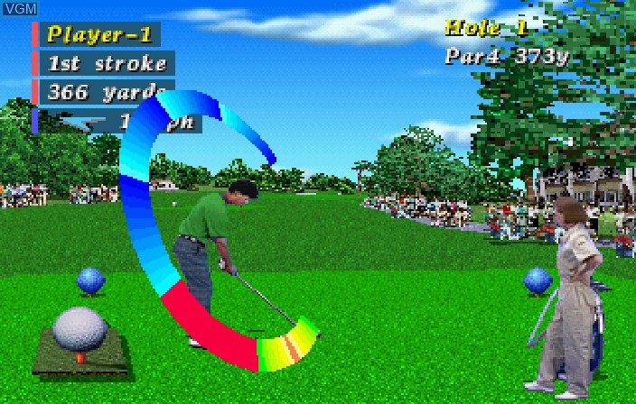 In-game screen of the game Pebble Beach Golf Links on Sega Saturn