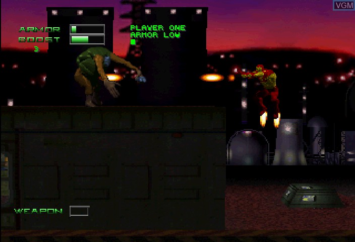 In-game screen of the game Iron Man / X-O Manowar in Heavy Metal on Sega Saturn