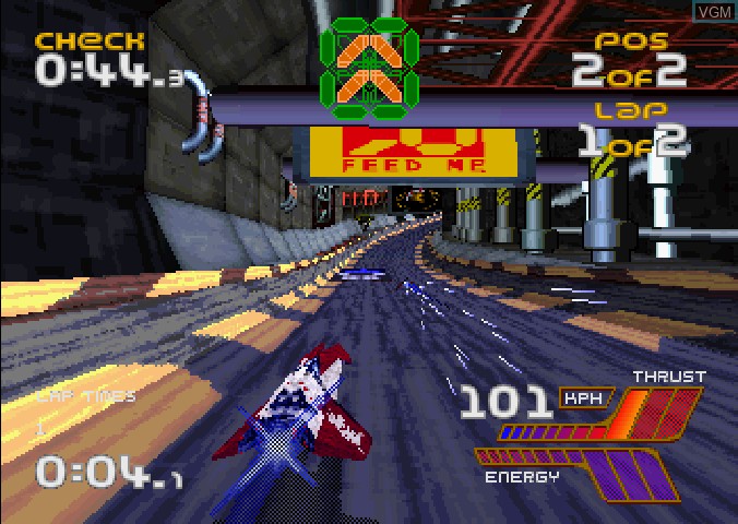 In-game screen of the game Wipeout 2097 on Sega Saturn