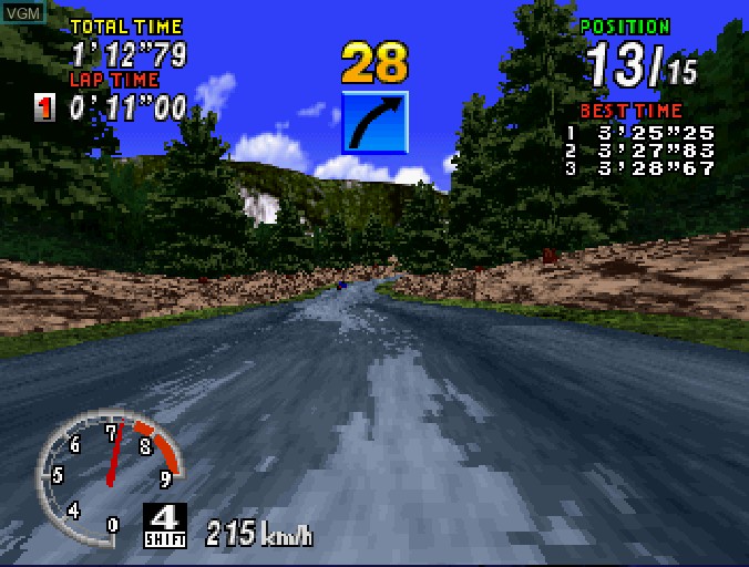 In-game screen of the game Sega Rally Championship on Sega Saturn