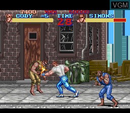 In-game screen of the game Final Fight on Nintendo Super NES