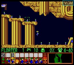 In-game screen of the game Lemmings on Nintendo Super NES