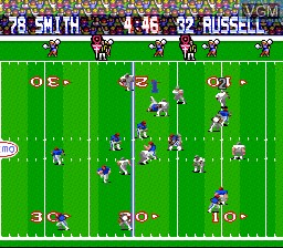 In-game screen of the game Tecmo Super Bowl on Nintendo Super NES