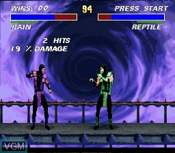 In-game screen of the game Ultimate Mortal Kombat 3 on Nintendo Super NES