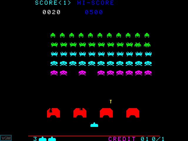 In-game screen of the game Space Invaders on Arcade PC