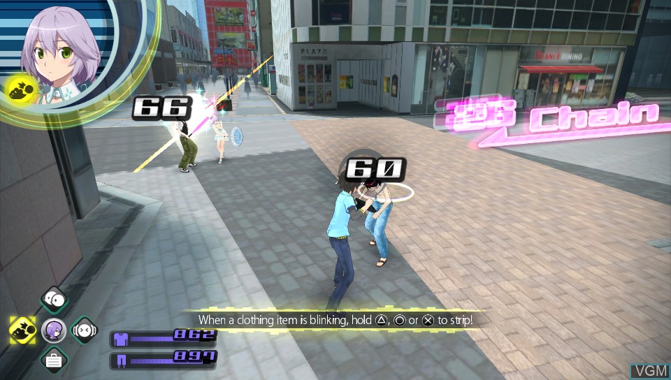 In-game screen of the game Akiba's Trip - Undead & Undressed on Sony PS Vita