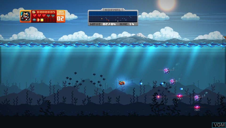 In-game screen of the game Aqua Kitty - Milk Mine Defender DX on Sony PS Vita