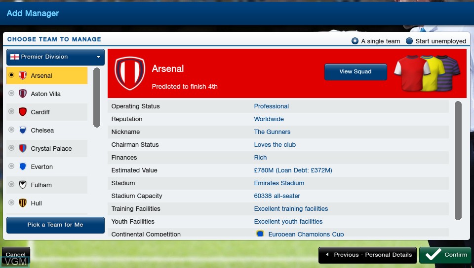 In-game screen of the game Football Manager Classic 2014 on Sony PS Vita
