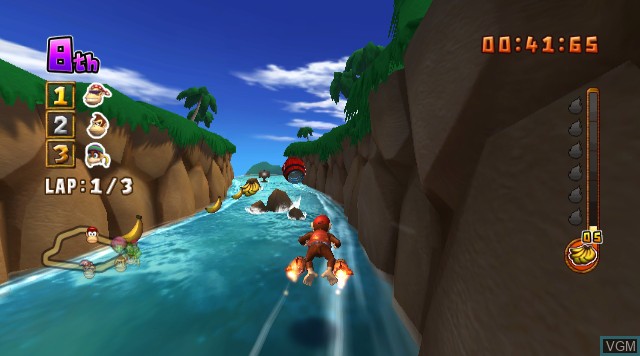 In-game screen of the game Donkey Kong Taru Jet Race on Nintendo Wii