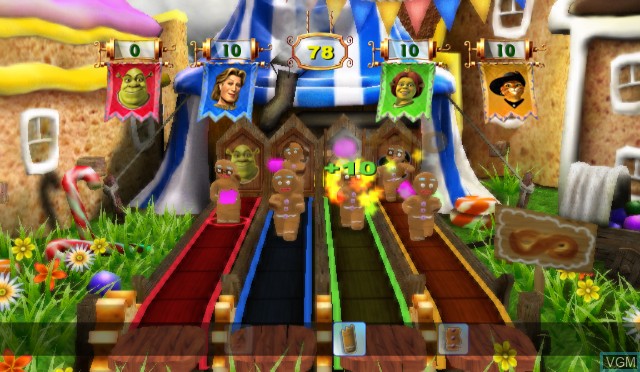 In-game screen of the game Shrek's Carnival Craze Party Games on Nintendo Wii