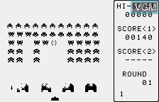In-game screen of the game Space Invaders on Bandai WonderSwan