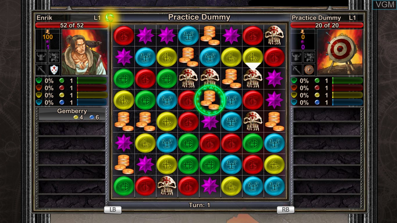 In-game screen of the game Puzzle Quest - Challenge of the Warlords on Microsoft Xbox 360